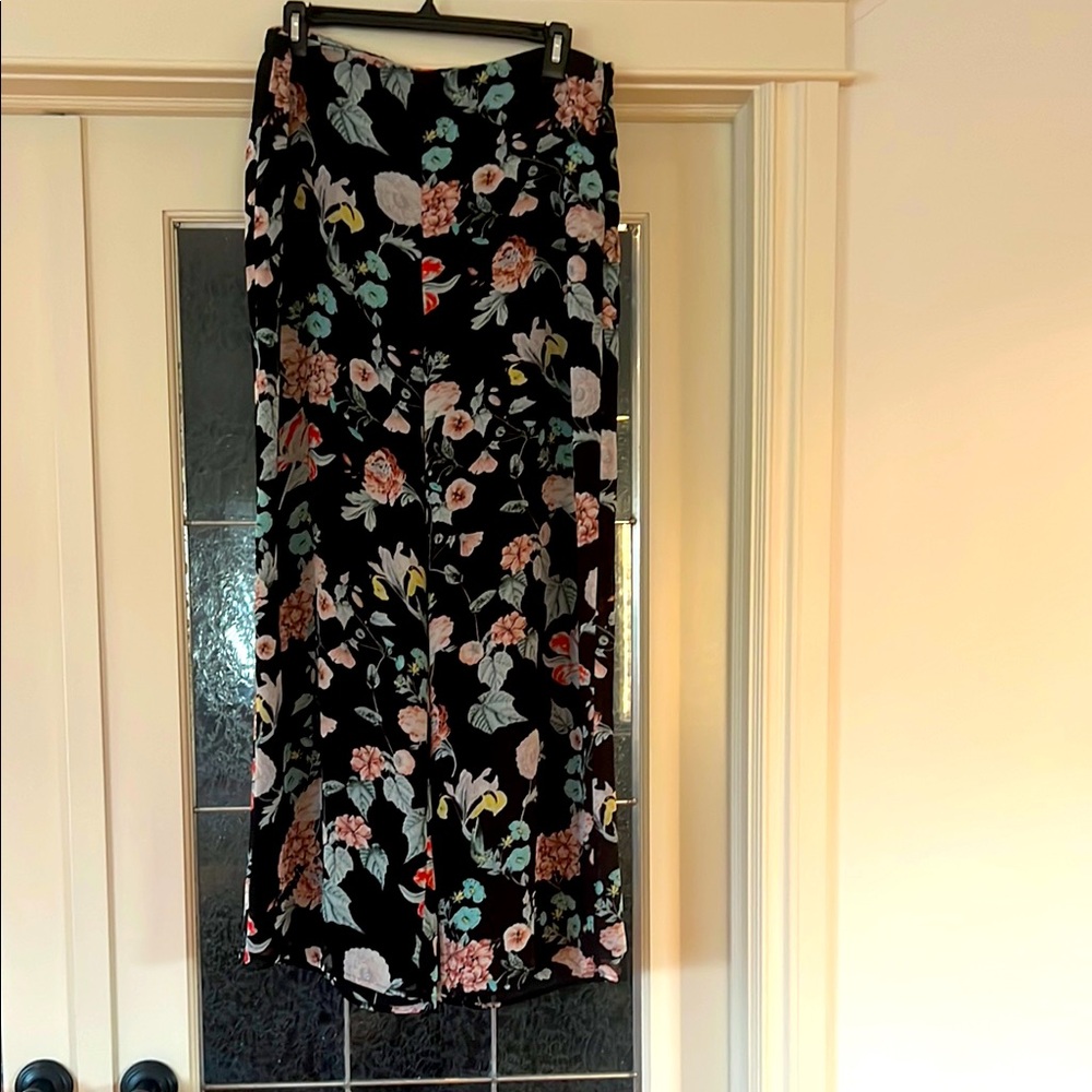 Vince Camuto Black Floral Wide-Leg Dress Pants Black Size 10